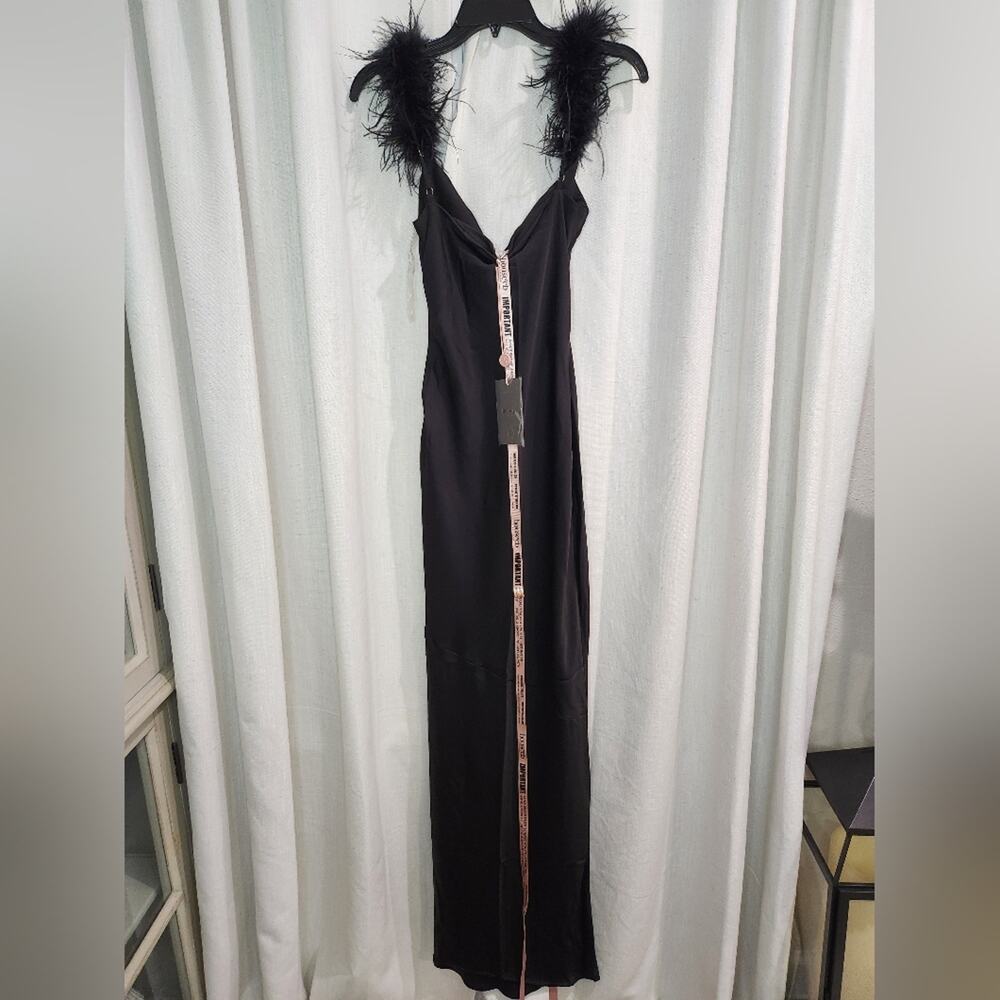 NWT House of CB Tabitha Black Satin Feather Maxi Dress S‎ - Picture 8 of 9